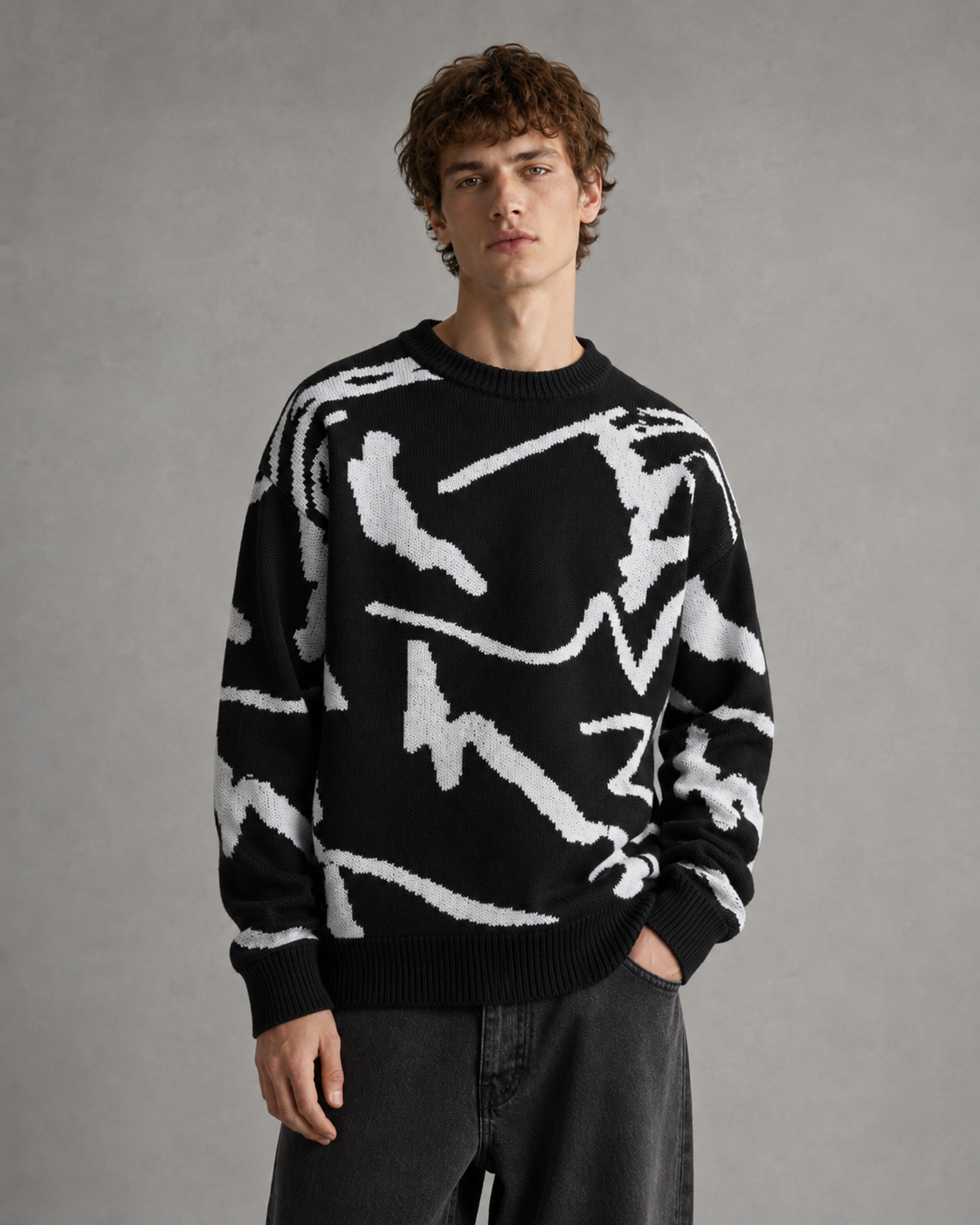 Kacob | Men's Abstract Graphic Drop Shoulder Knit Jumper