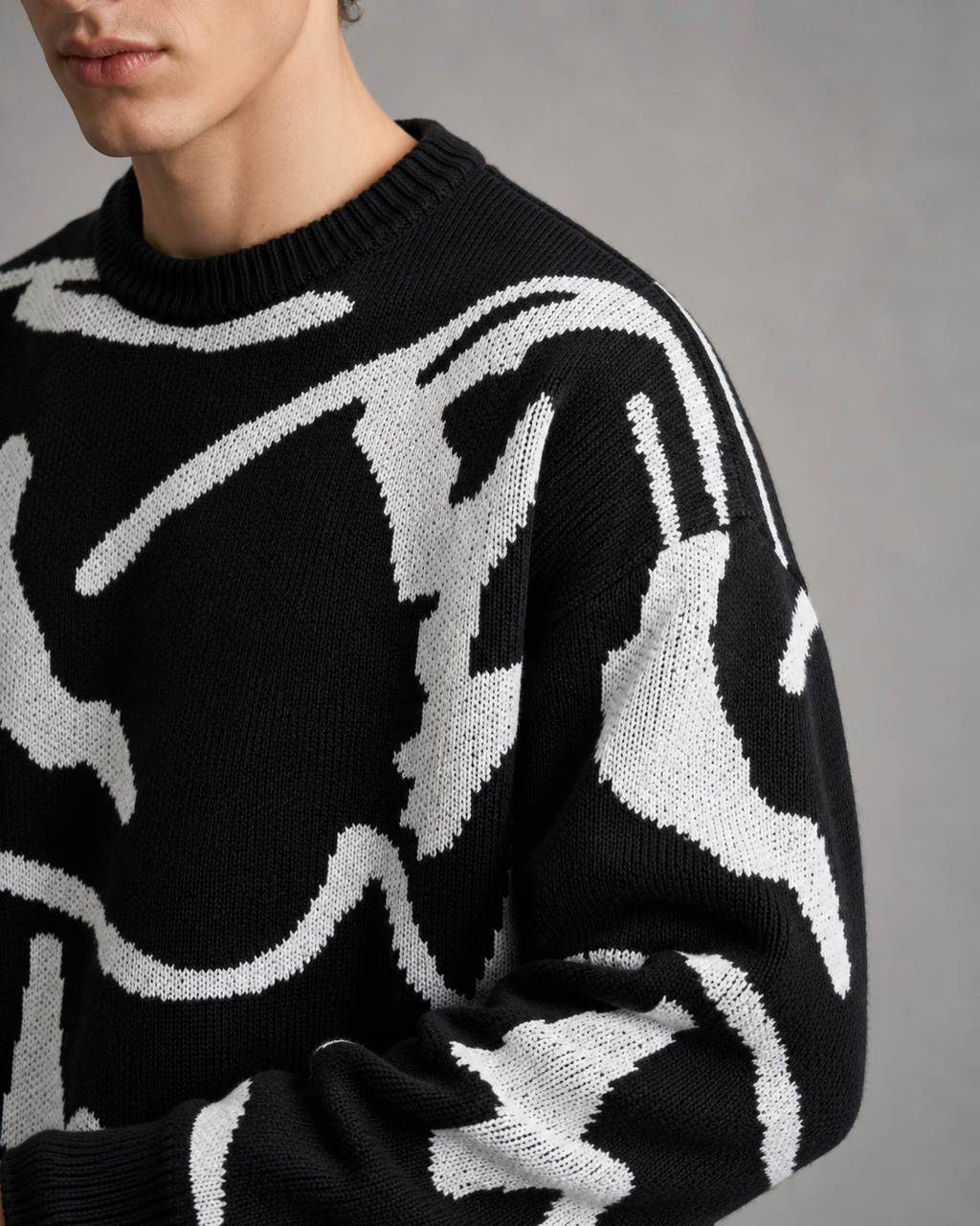 Kacob | Men's Abstract Graphic Drop Shoulder Knit Jumper
