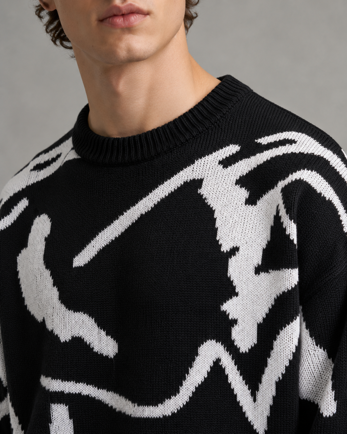 Kacob | Men's Abstract Graphic Drop Shoulder Knit Jumper