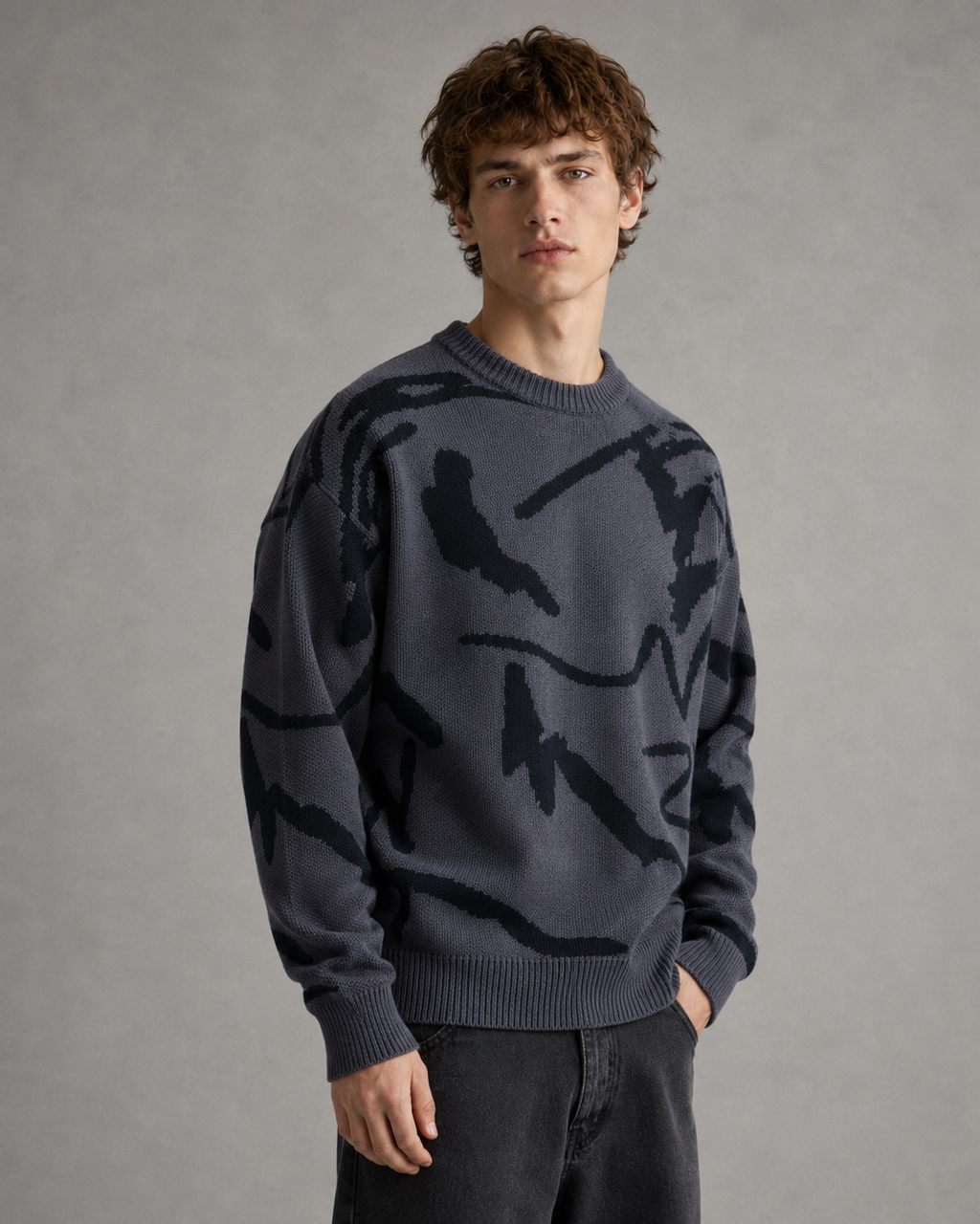 Kacob | Men's Abstract Graphic Drop Shoulder Knit Jumper