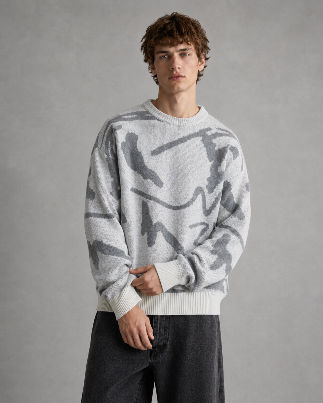 Kacob | Men's Abstract Graphic Drop Shoulder Knit Jumper