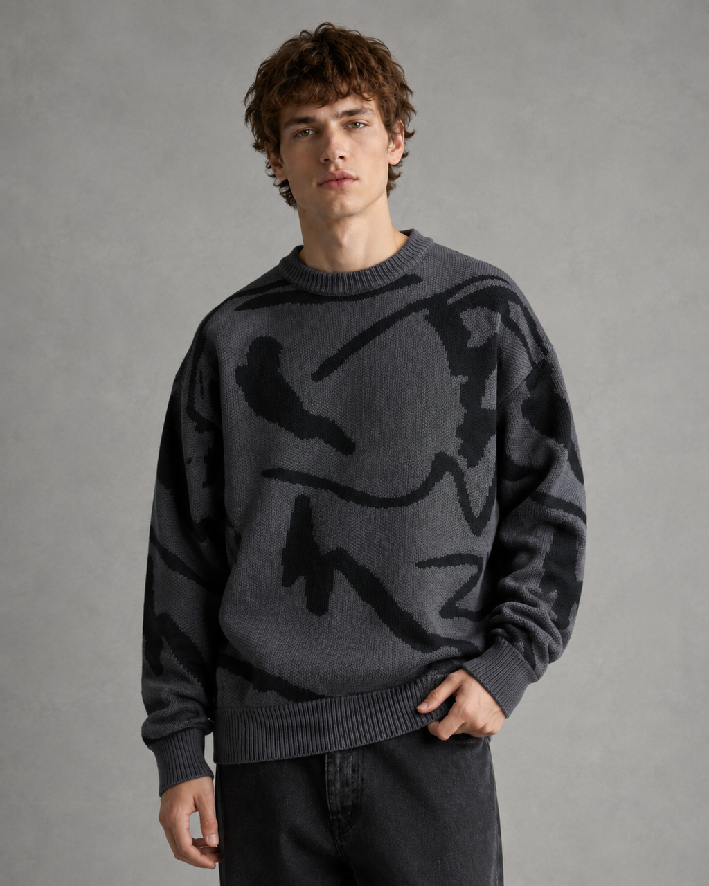 Kacob | Men's Abstract Graphic Drop Shoulder Knit Jumper