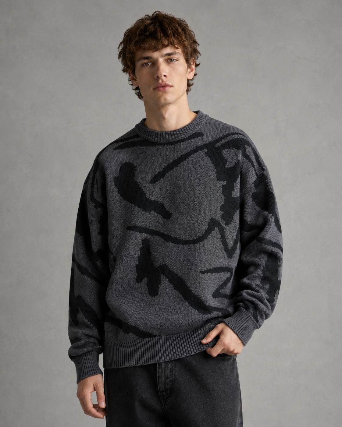 Kacob | Men's Abstract Graphic Drop Shoulder Knit Jumper