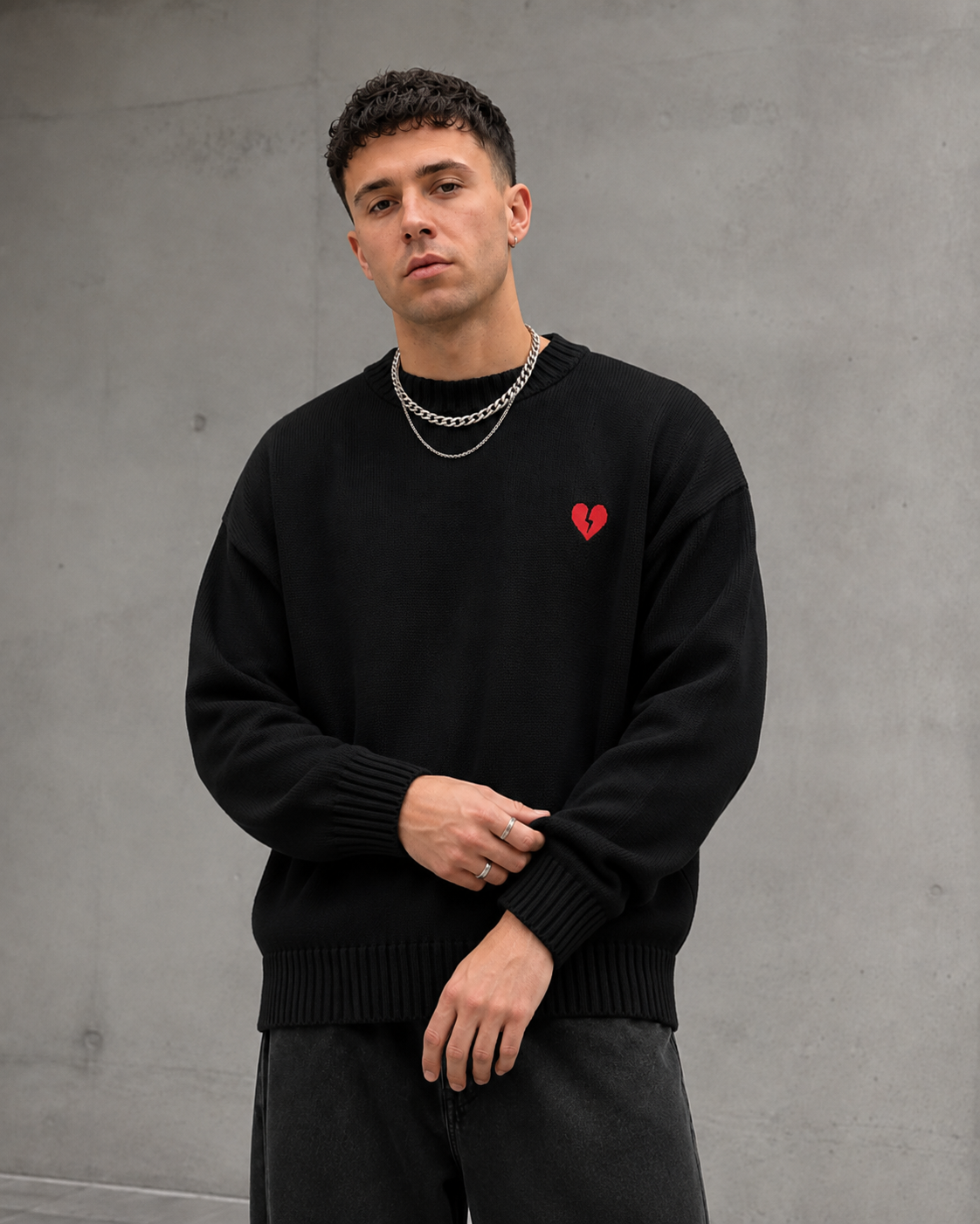 Kacob | Men's Broken Heart Detail Relaxed Knit Jumper