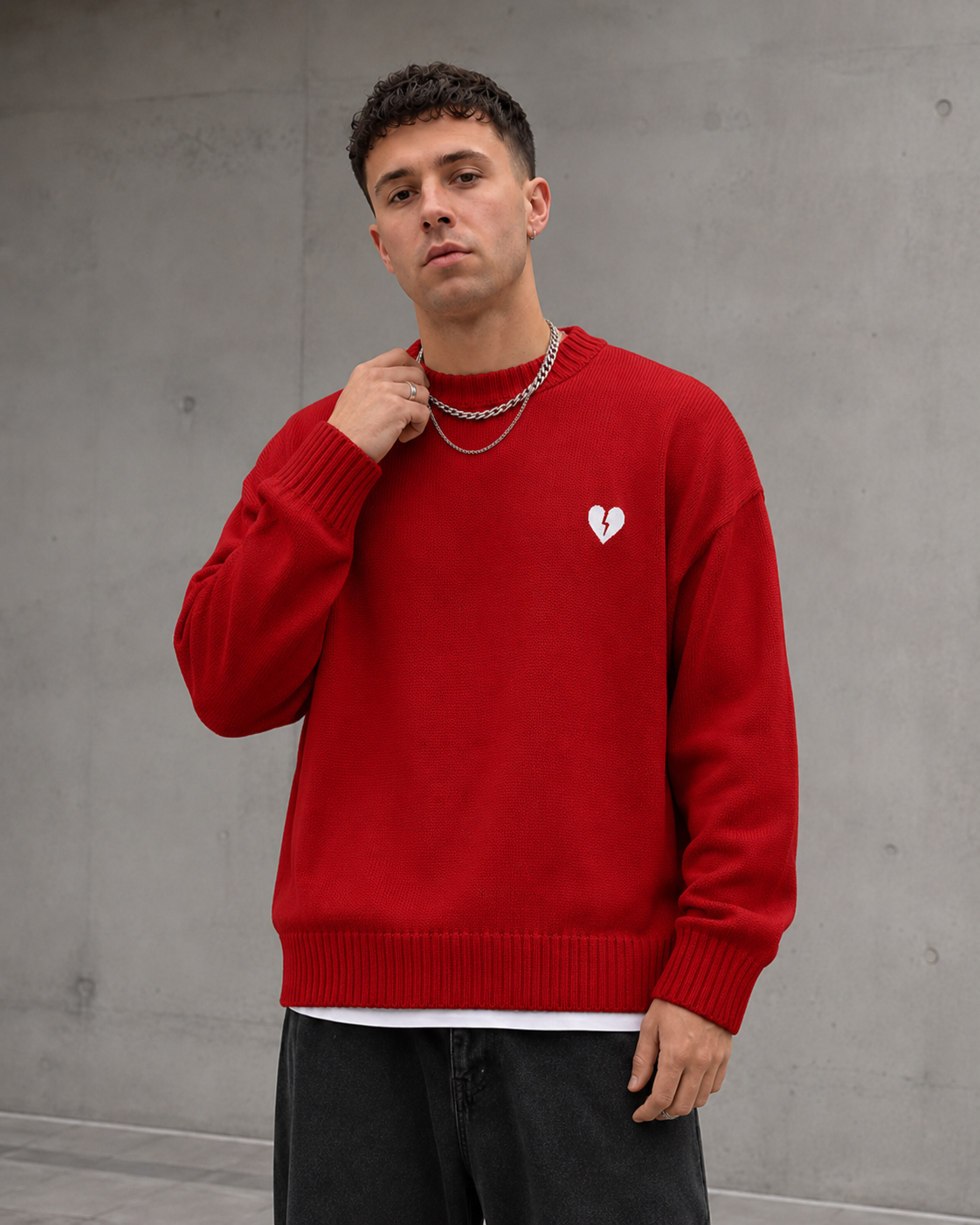 Kacob | Men's Broken Heart Detail Relaxed Knit Jumper