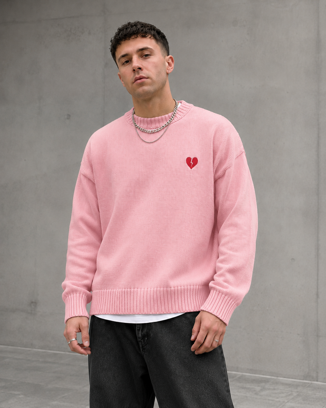 Kacob | Men's Broken Heart Detail Relaxed Knit Jumper