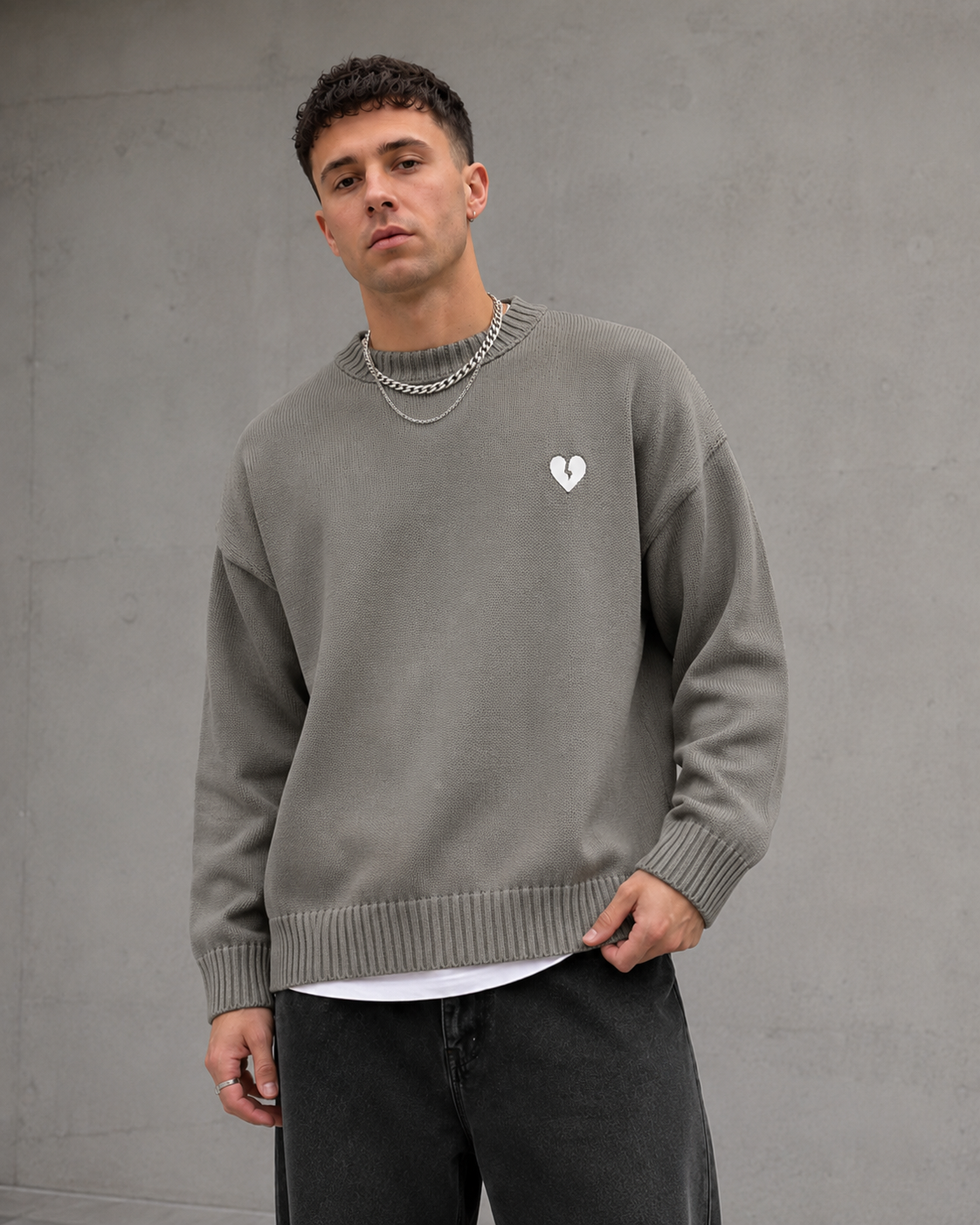 Kacob | Men's Broken Heart Detail Relaxed Knit Jumper