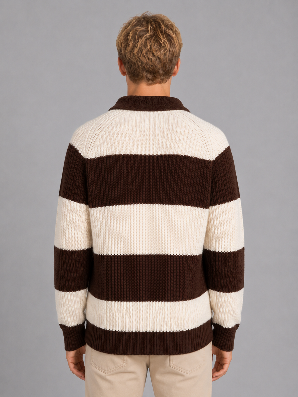 Kacob | Men's Button Neck Striped Polo Jumper