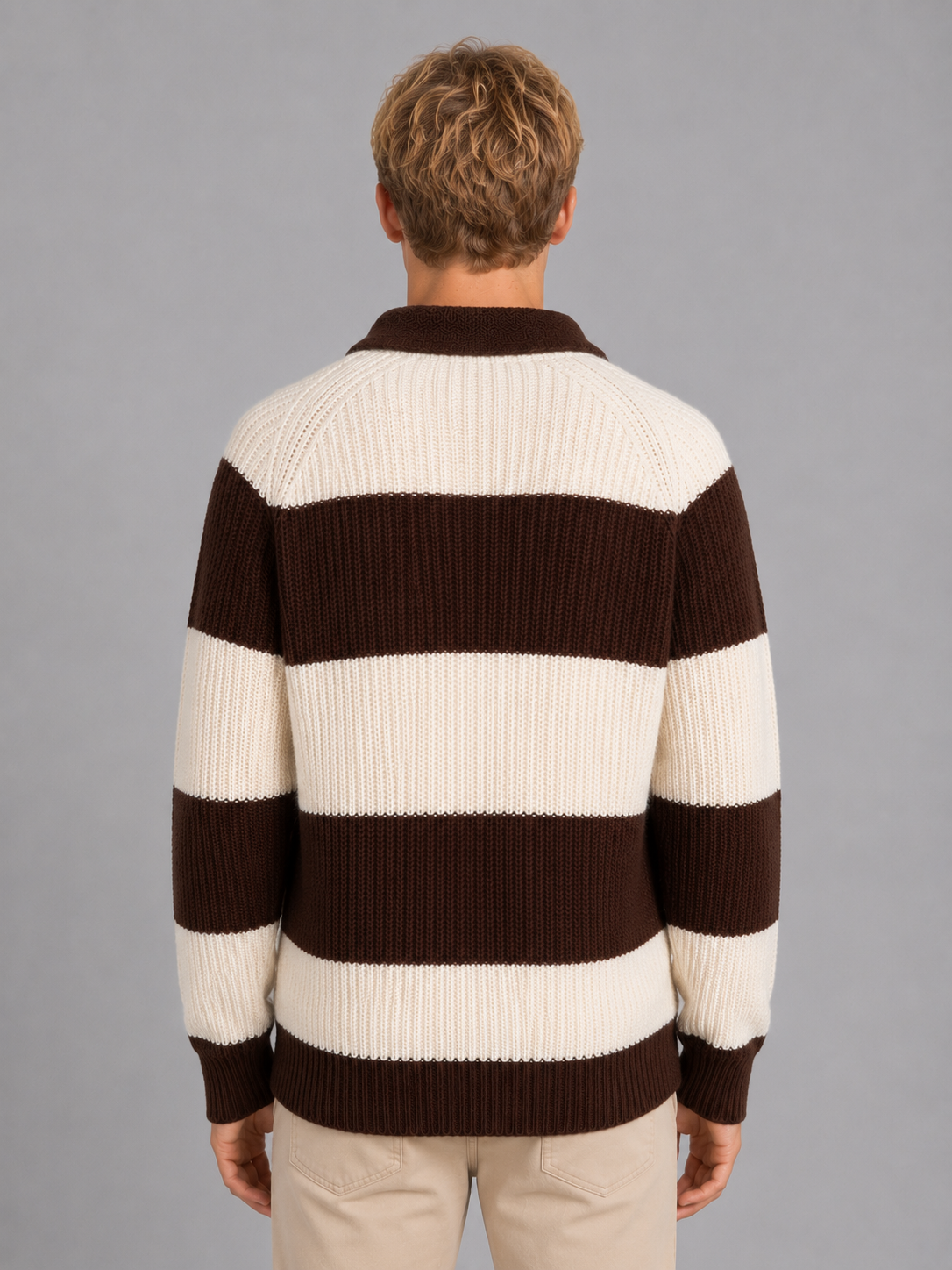 Kacob | Men's Button Neck Striped Polo Jumper