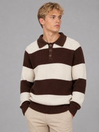 Kacob | Men's Button Neck Striped Polo Jumper