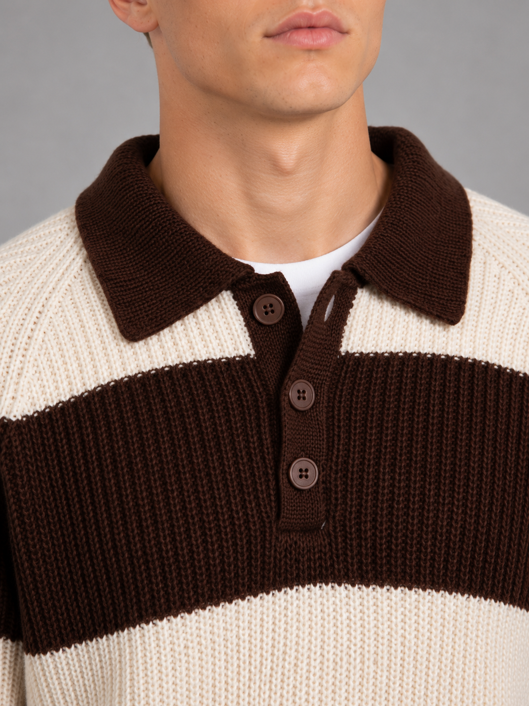 Kacob | Men's Button Neck Striped Polo Jumper