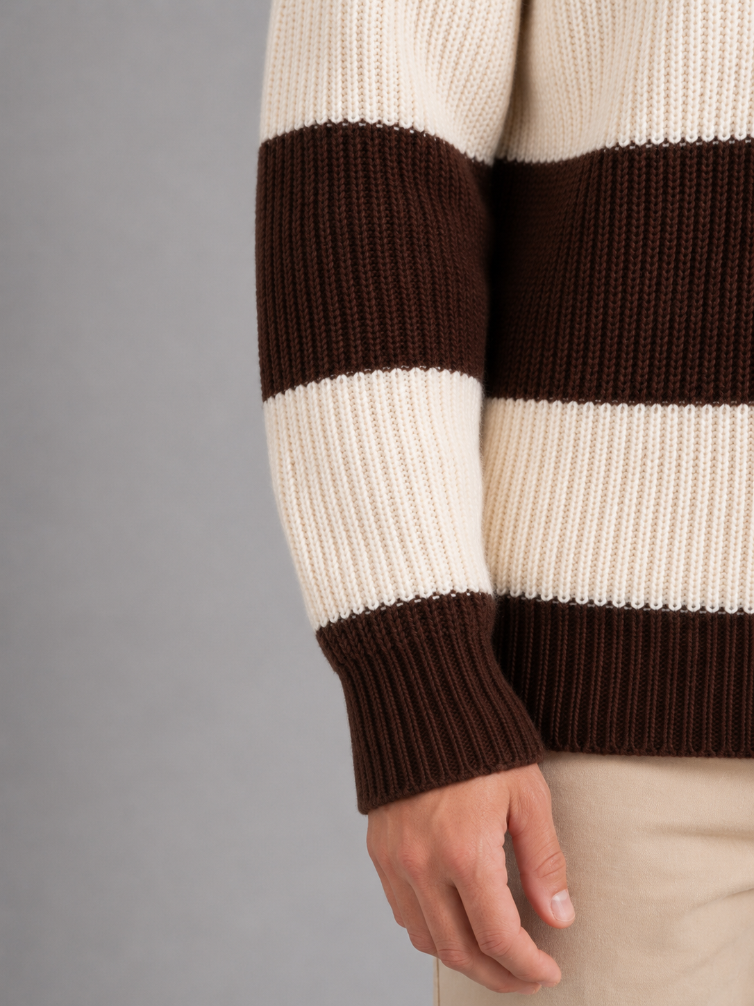 Kacob | Men's Button Neck Striped Polo Jumper