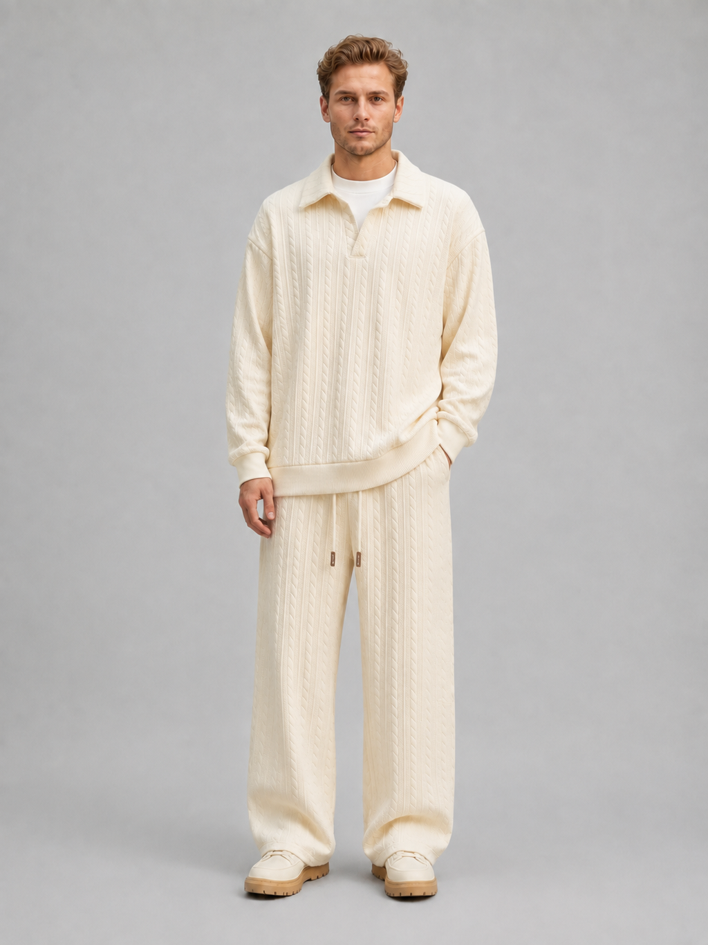 Kacob | Men's Cable Knit Two-Piece Co-Ord Set