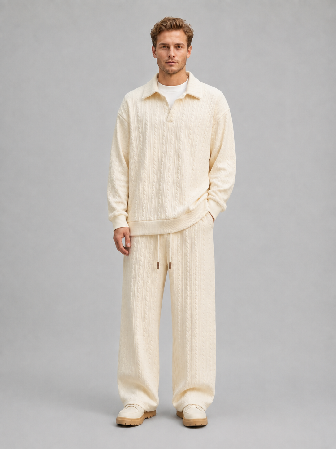 Kacob | Men's Cable Knit Two-Piece Co-Ord Set