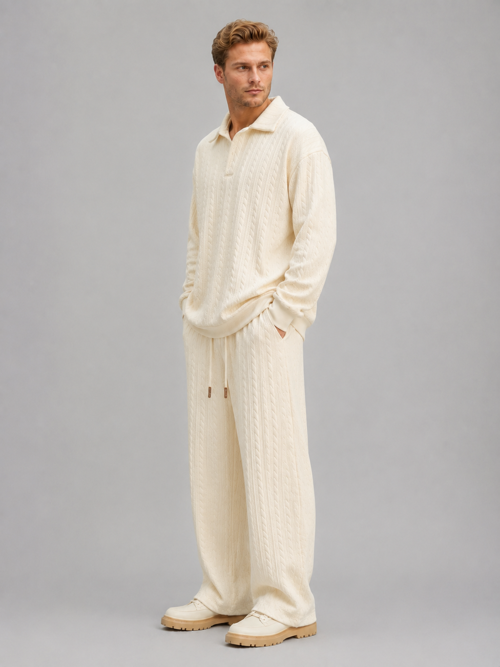 Kacob | Men's Cable Knit Two-Piece Co-Ord Set