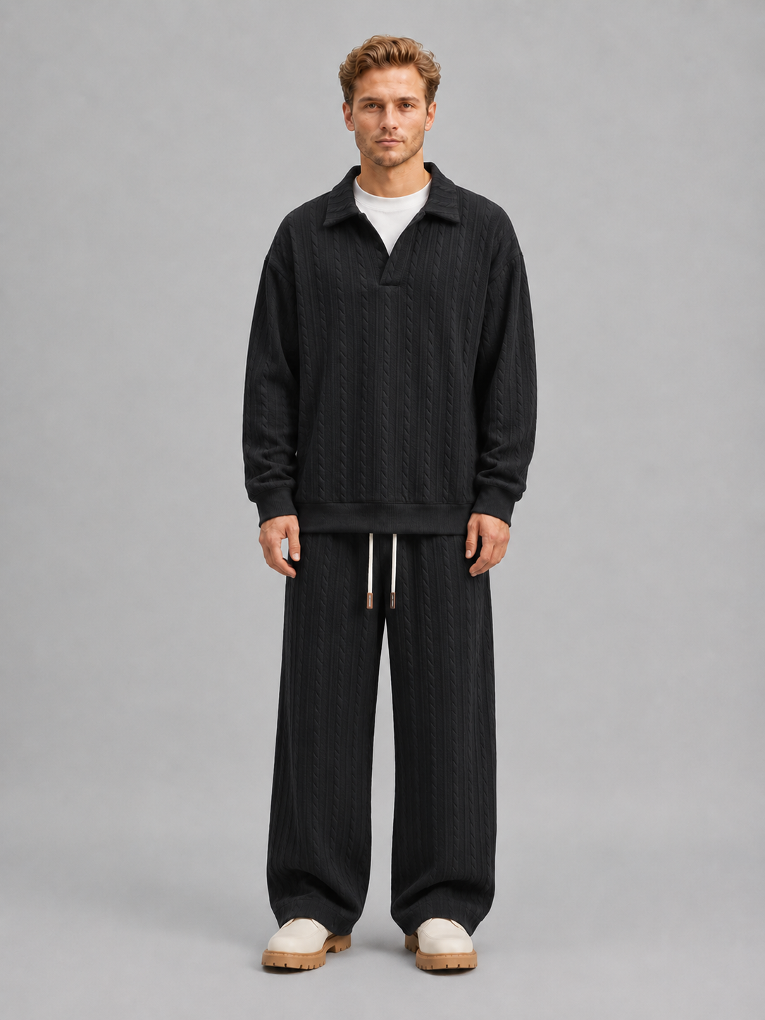 Kacob | Men's Cable Knit Two-Piece Co-Ord Set