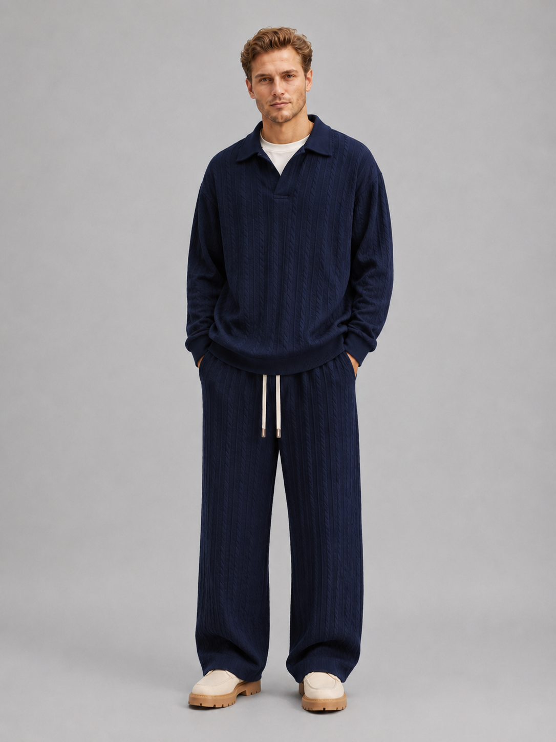 Kacob | Men's Cable Knit Two-Piece Co-Ord Set