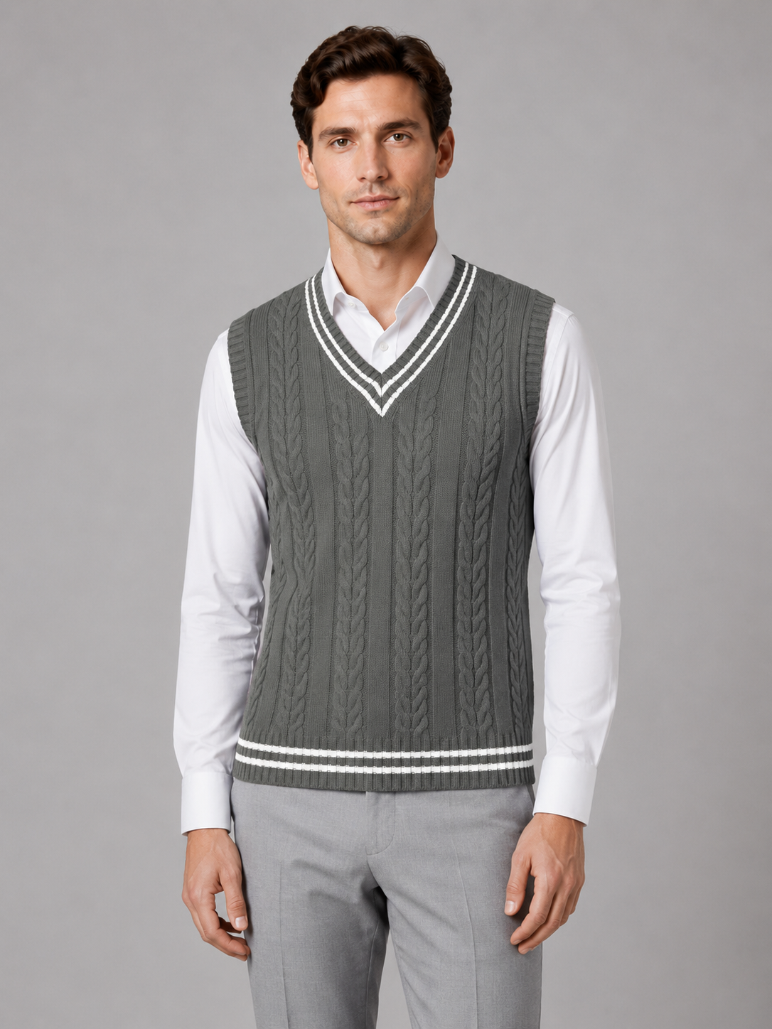 Kacob | Men's Cable Knit V-Neck Sweater Vest