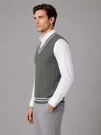 Kacob | Men's Cable Knit V-Neck Sweater Vest