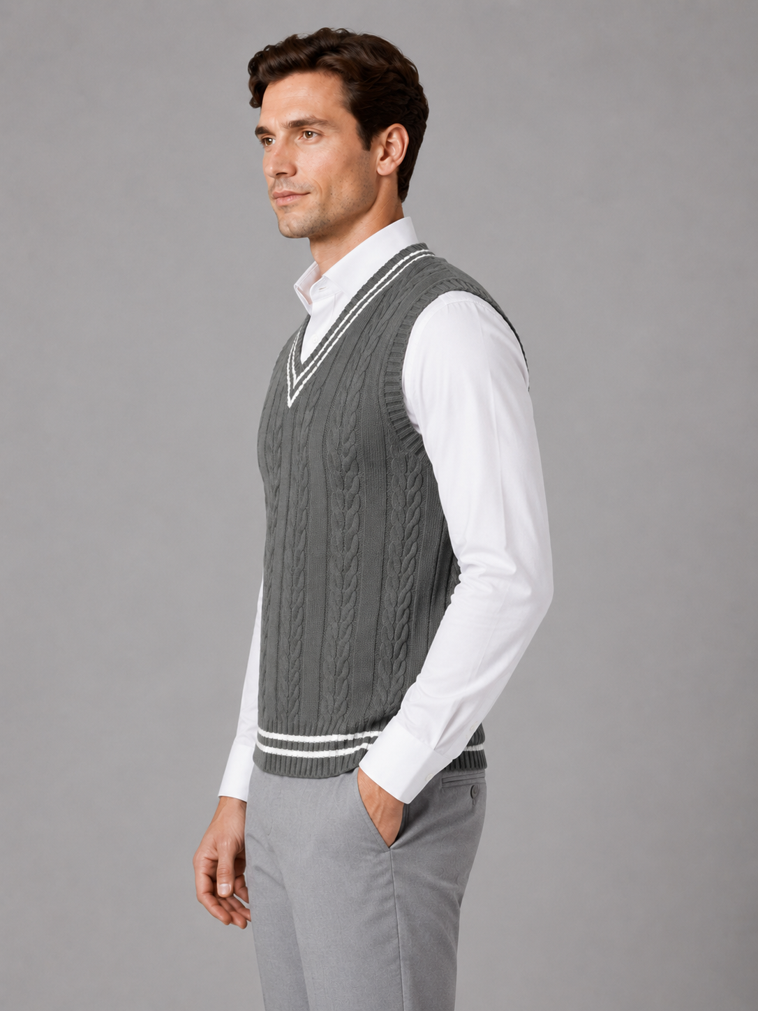 Kacob | Men's Cable Knit V-Neck Sweater Vest