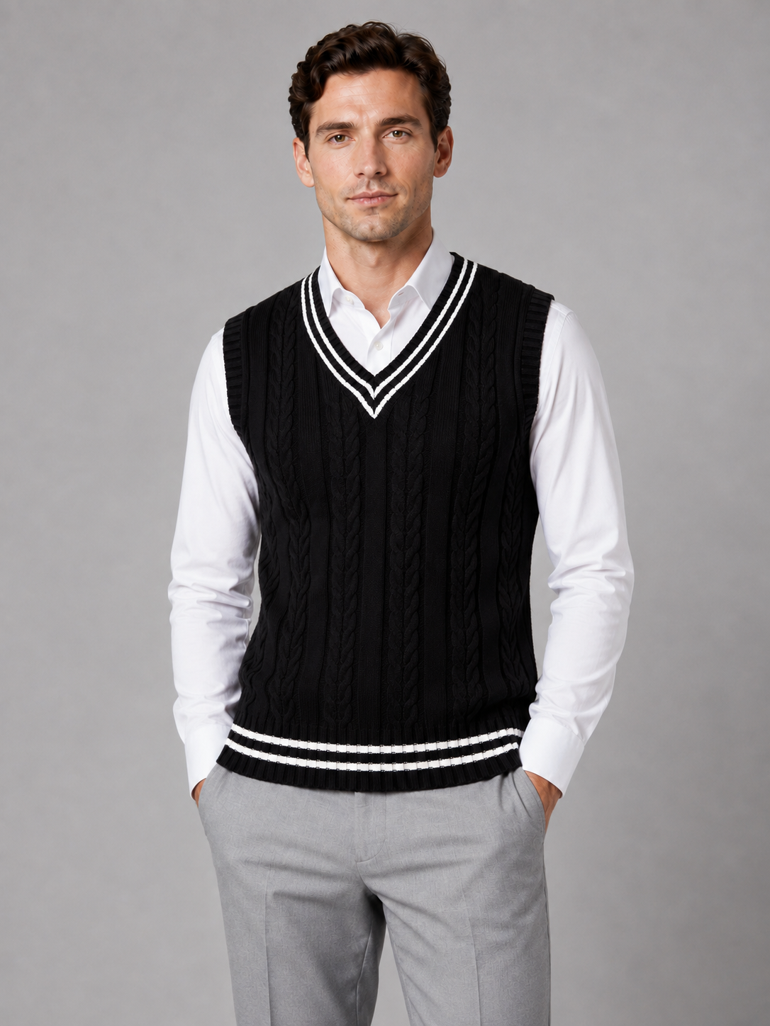 Kacob | Men's Cable Knit V-Neck Sweater Vest