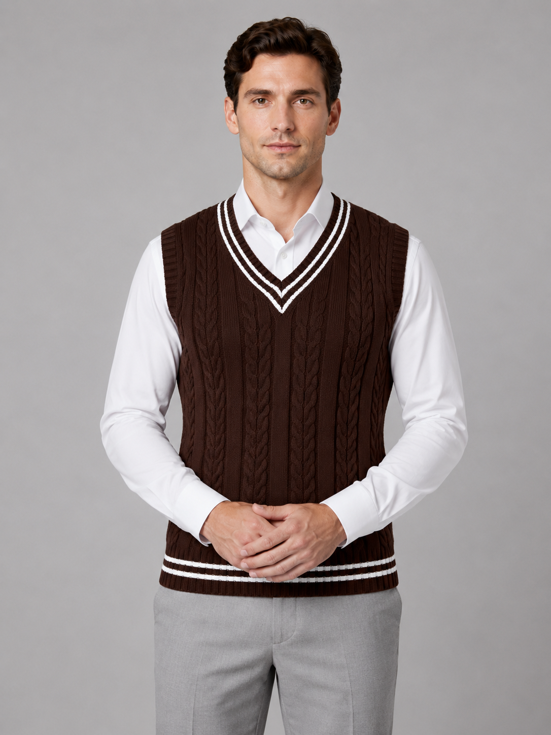 Kacob | Men's Cable Knit V-Neck Sweater Vest