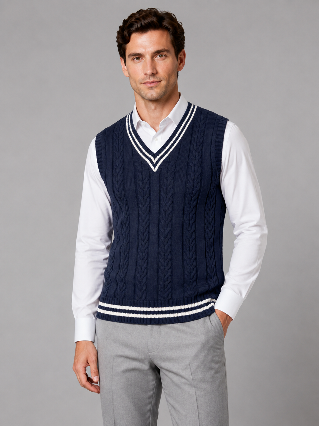 Kacob | Men's Cable Knit V-Neck Sweater Vest