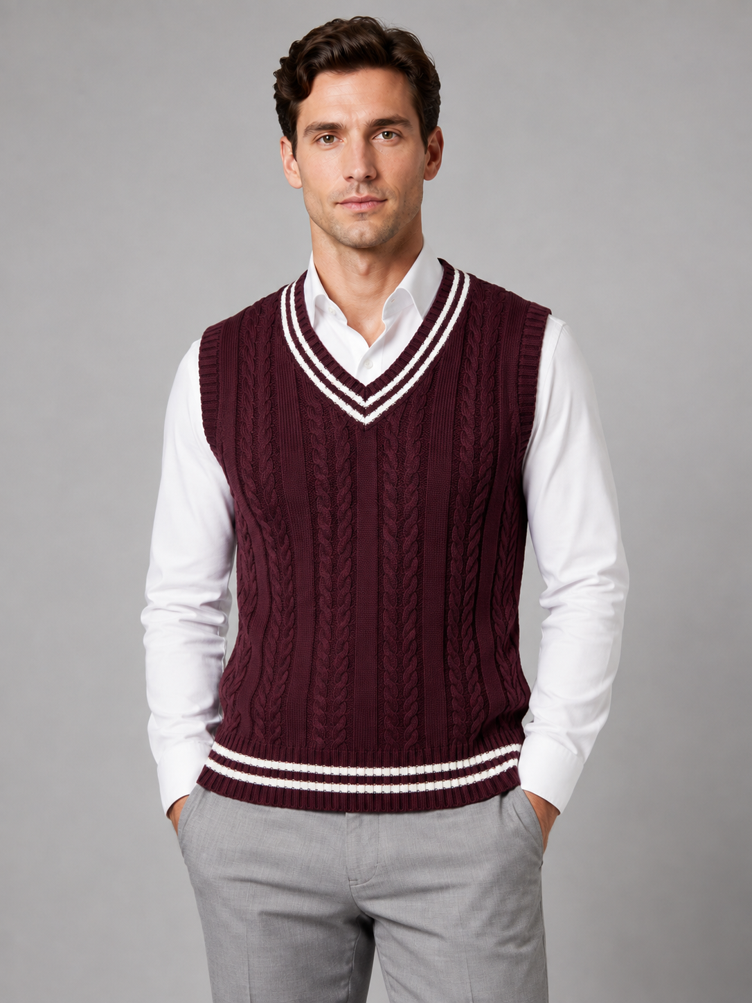 Kacob | Men's Cable Knit V-Neck Sweater Vest