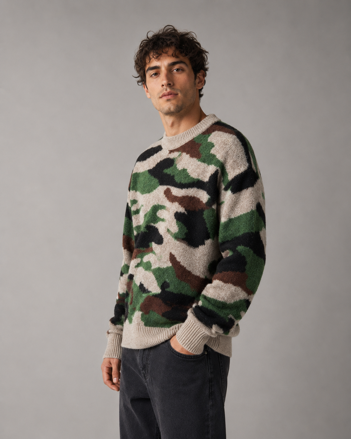 Kacob | Men's Camo Crew Neck Relaxed Knit Jumper