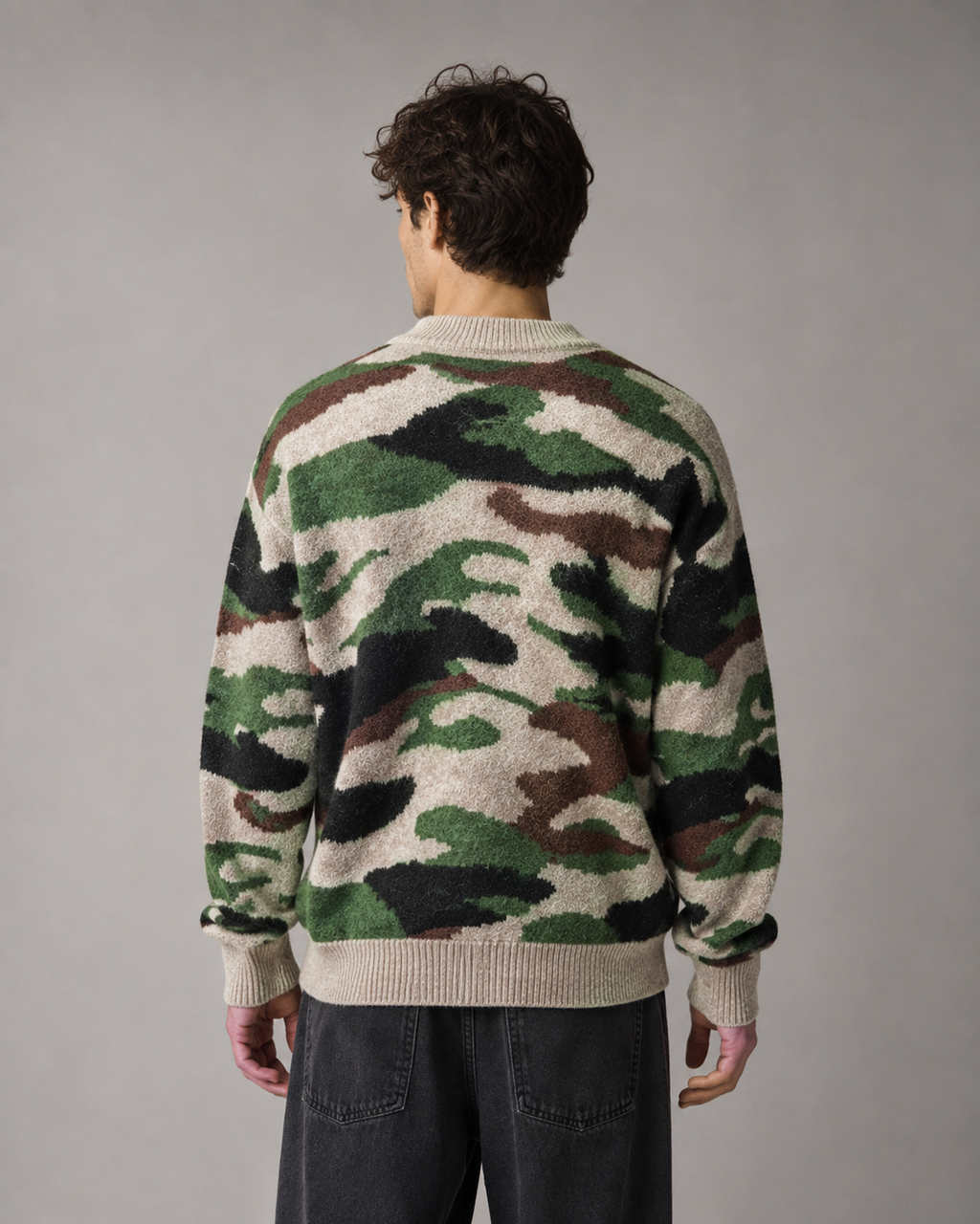 Kacob | Men's Camo Crew Neck Relaxed Knit Jumper