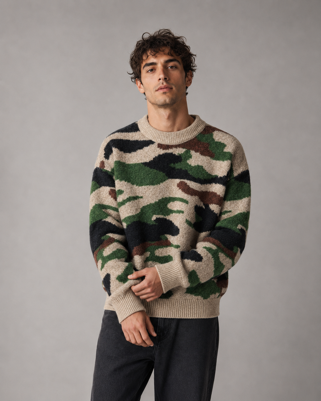 Kacob | Men's Camo Crew Neck Relaxed Knit Jumper