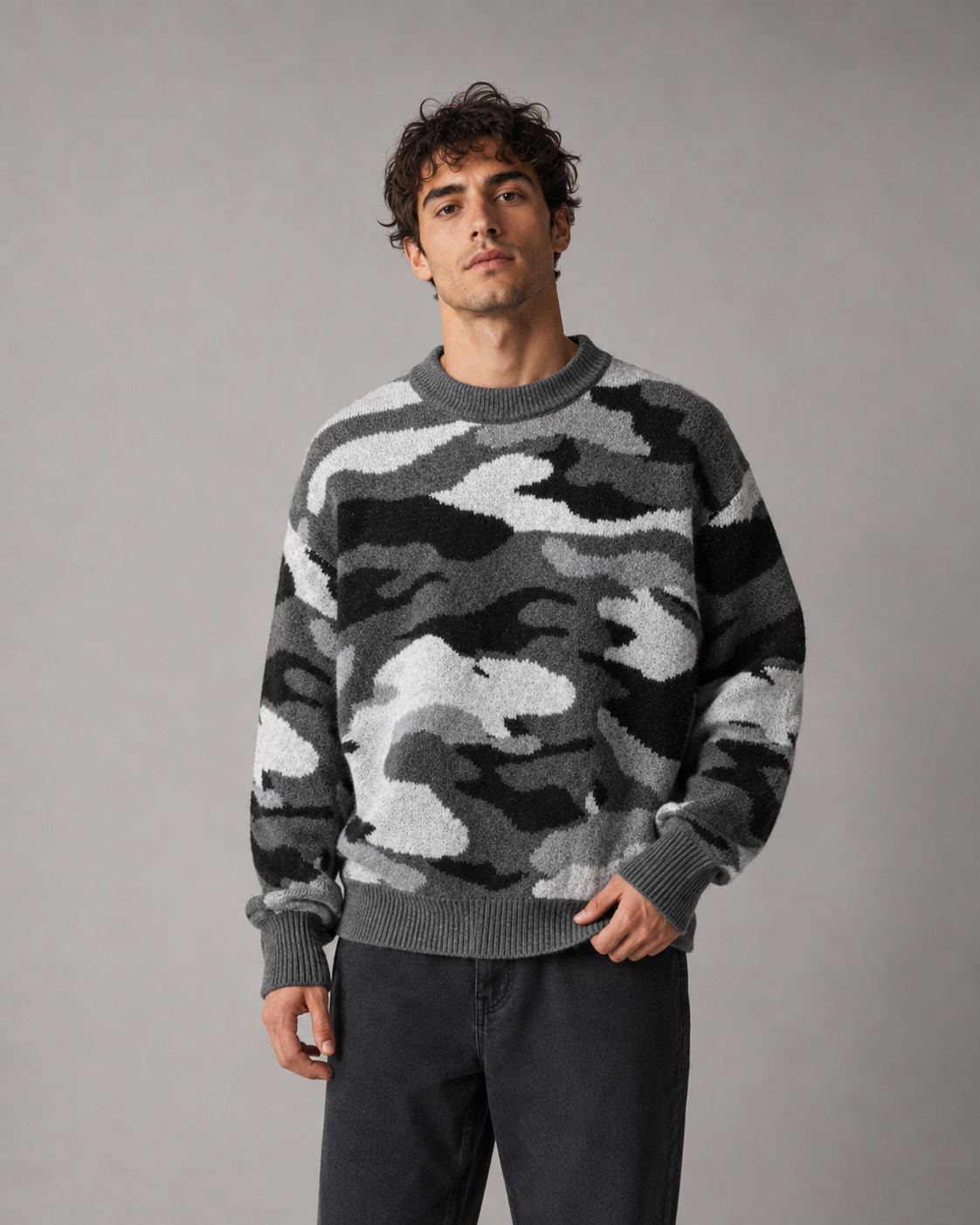 Kacob | Men's Camo Crew Neck Relaxed Knit Jumper