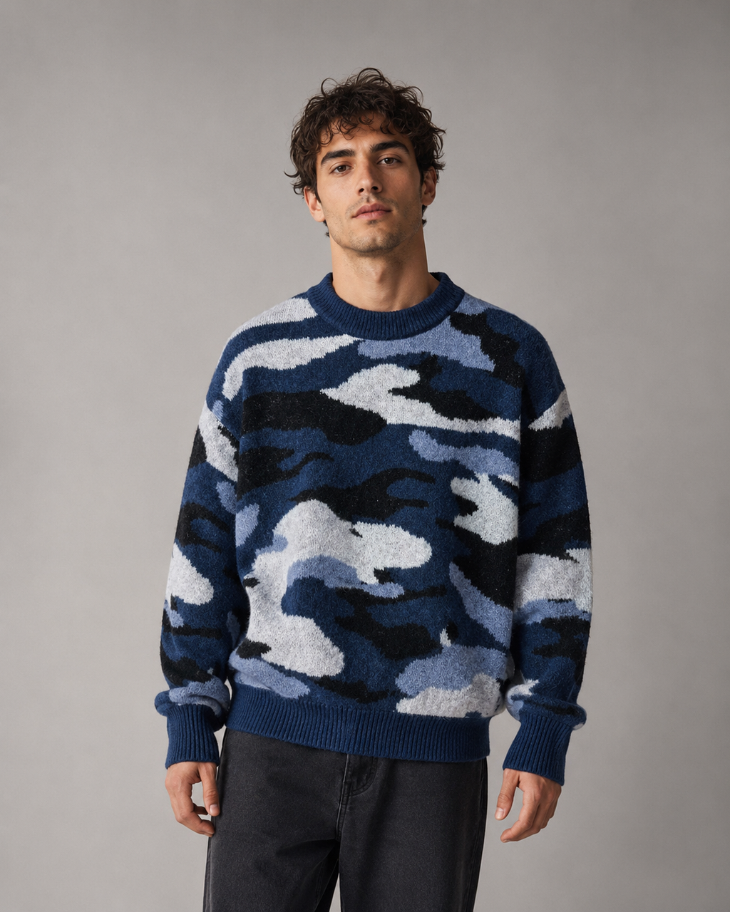 Kacob | Men's Camo Crew Neck Relaxed Knit Jumper