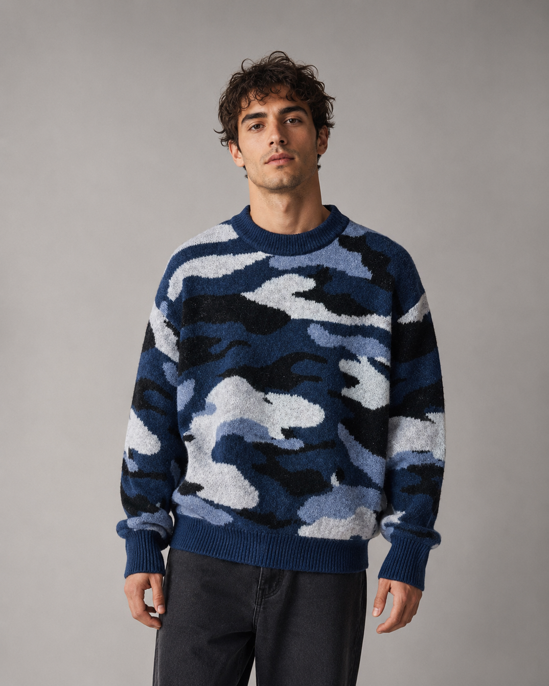 Kacob | Men's Camo Crew Neck Relaxed Knit Jumper