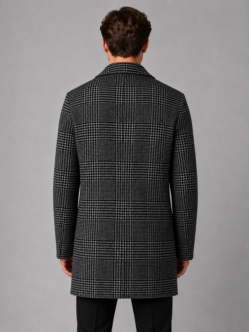 Kacob | Men's Checked Single-Breasted Longline Overcoat