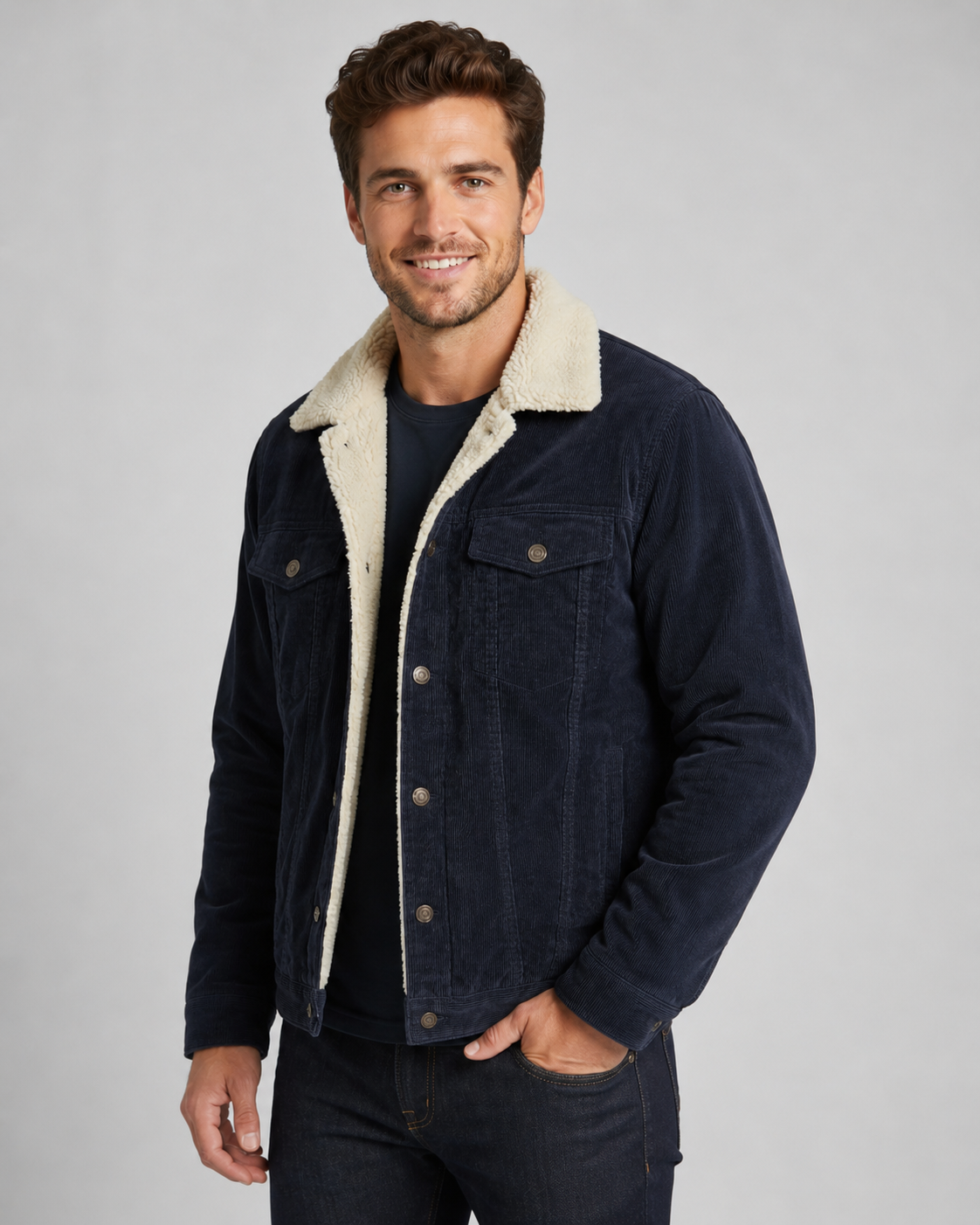 Kacob | Men's Corduroy Sherpa Collar Trucker Jacket