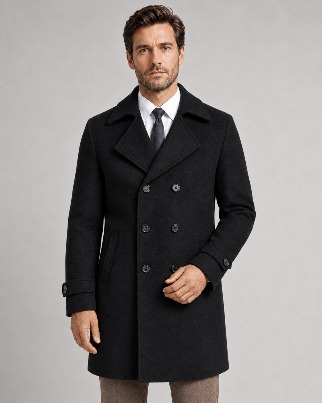 Kacob | Men's Double-Breasted Long Overcoat