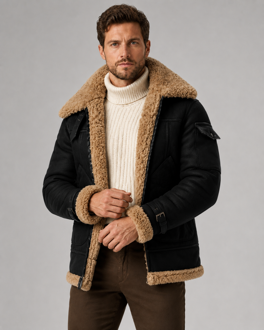 Kacob | Men's Faux Leather Aviator Jacket