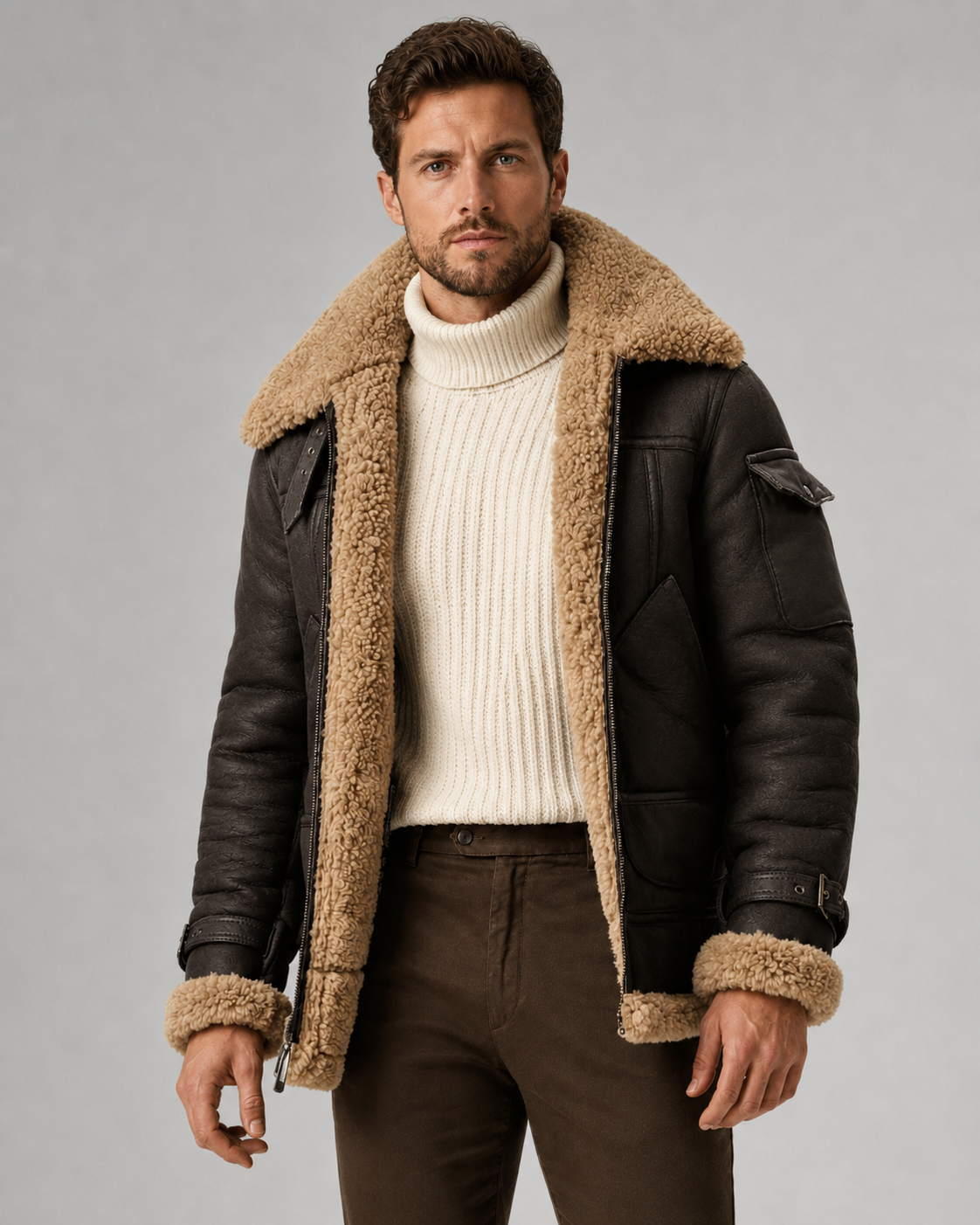 Kacob | Men's Faux Leather Aviator Jacket