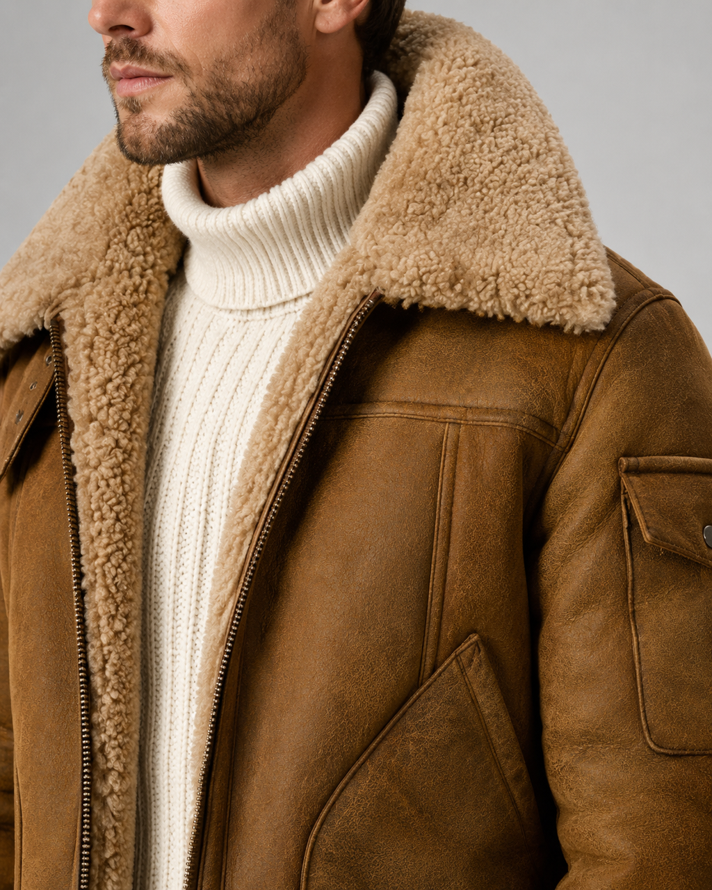 Kacob | Men's Faux Leather Aviator Jacket