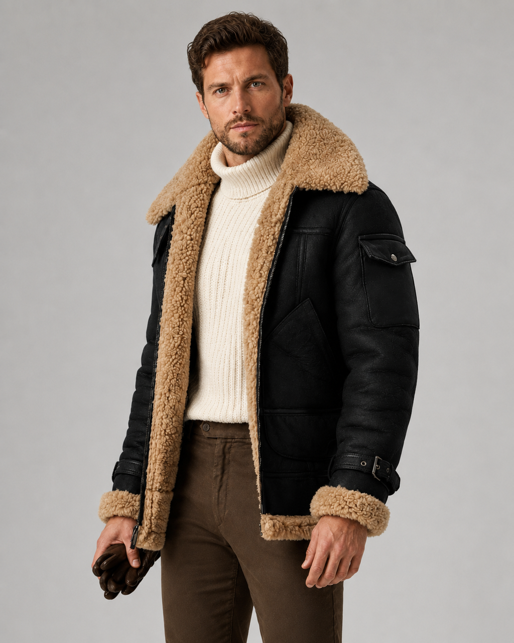 Kacob | Men's Faux Leather Aviator Jacket