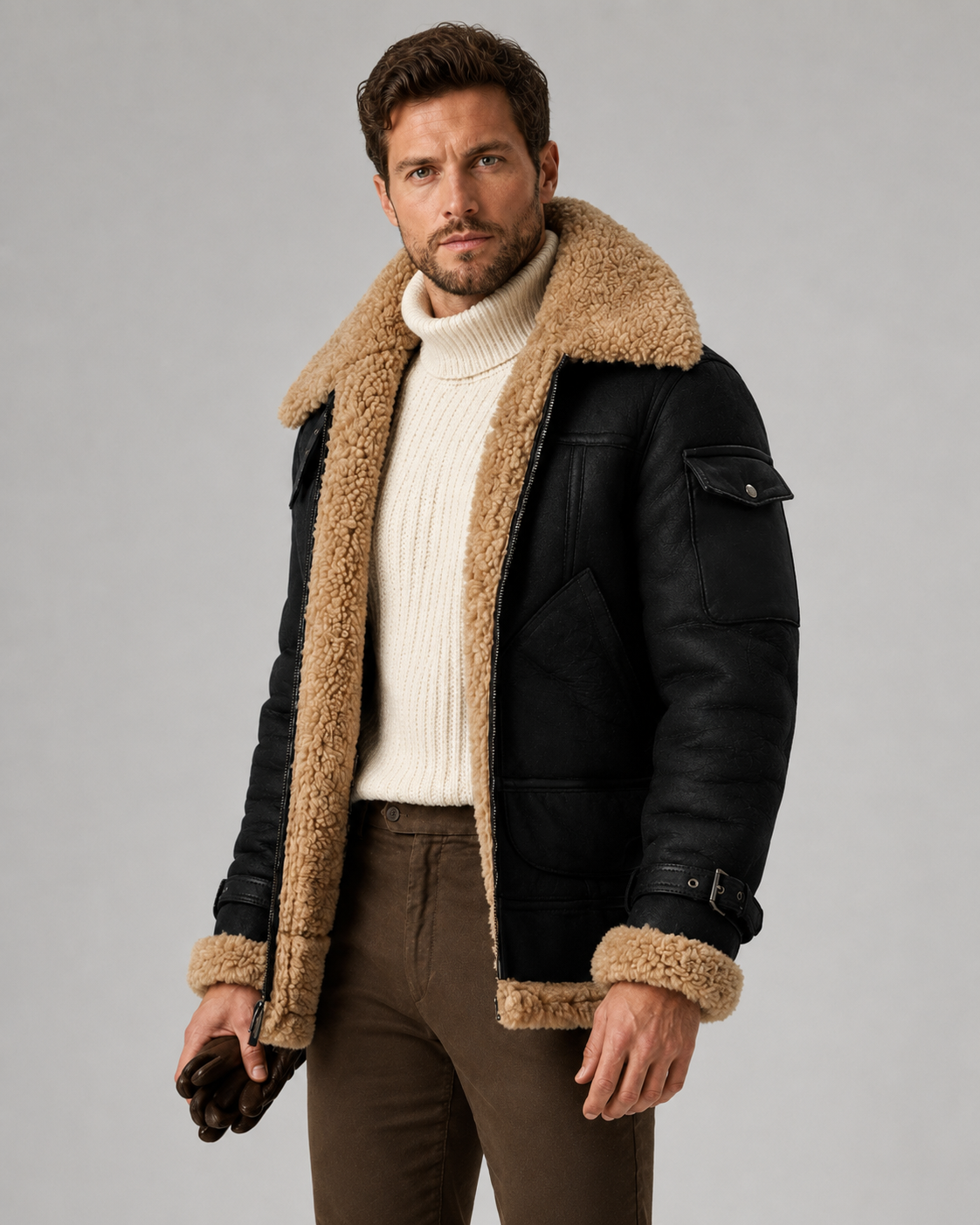 Kacob | Men's Faux Leather Aviator Jacket