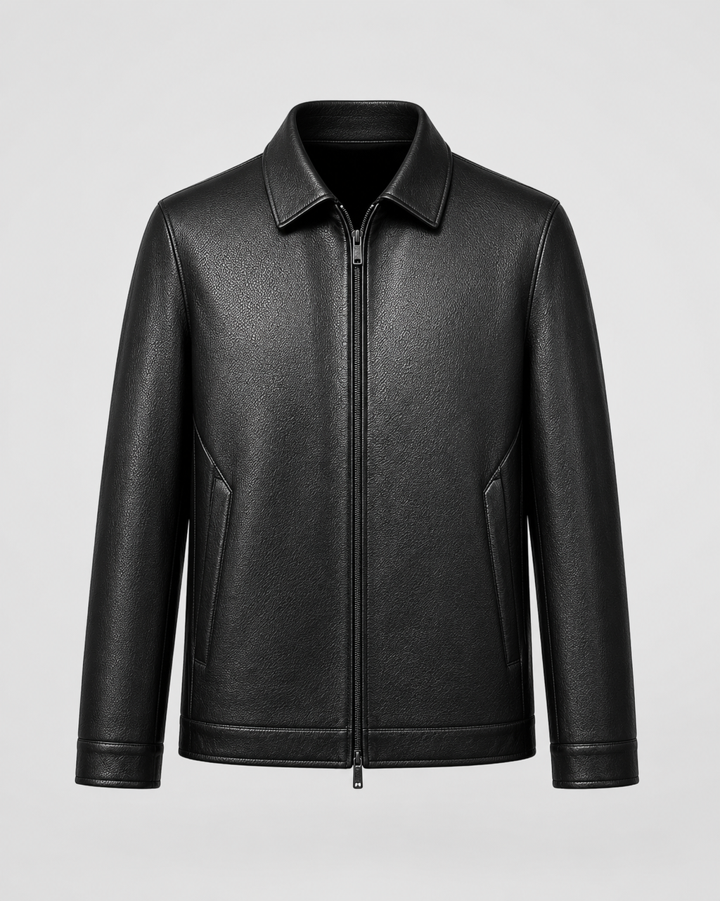 Kacob | Men's Faux Leather Collared Zip Jacket