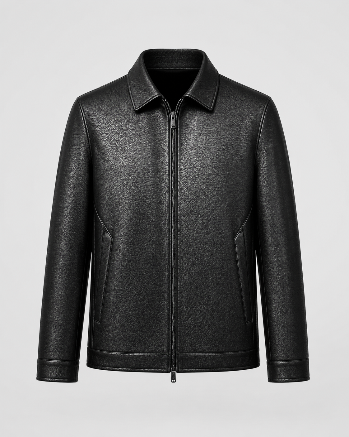 Kacob | Men's Faux Leather Collared Zip Jacket