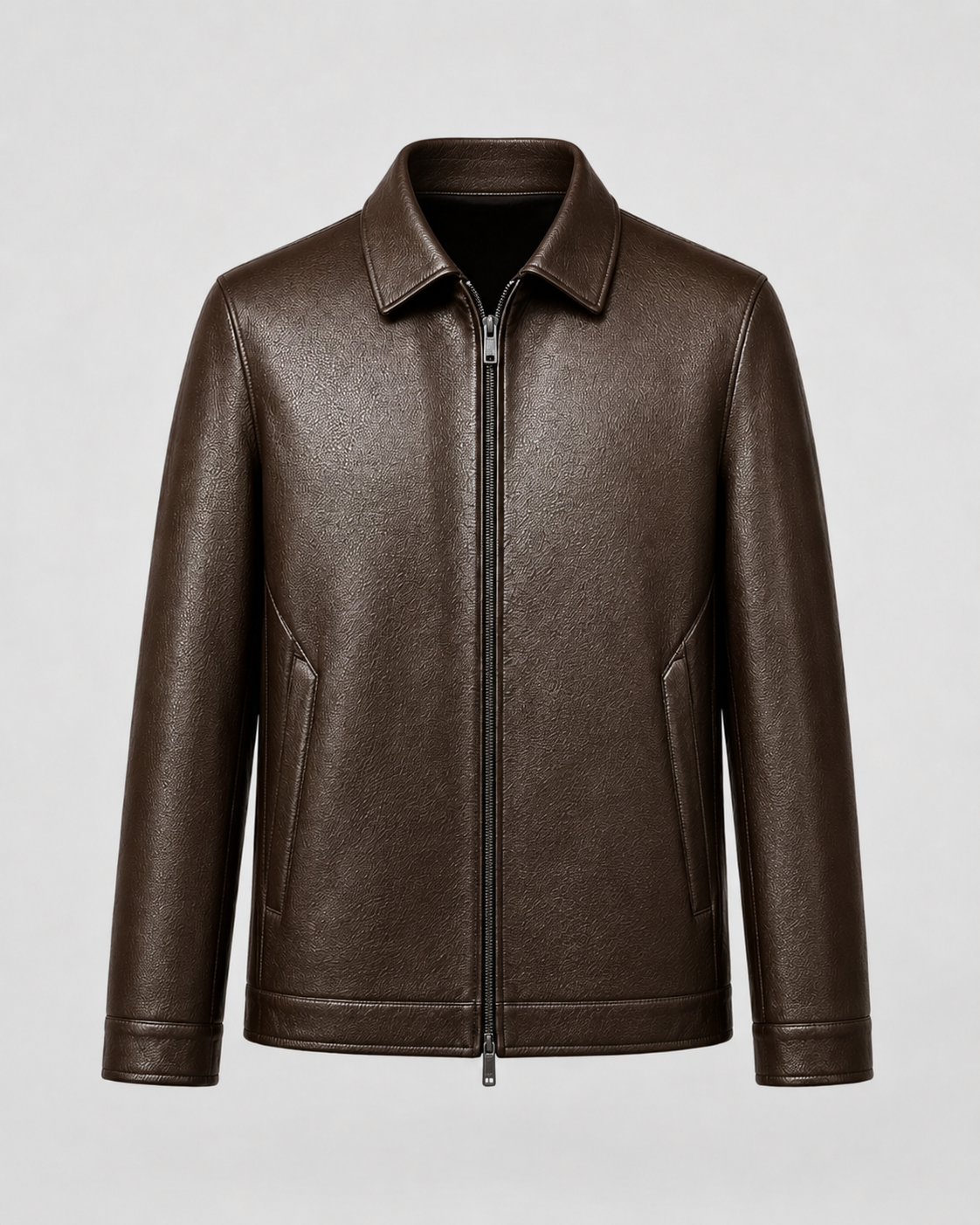 Kacob | Men's Faux Leather Collared Zip Jacket