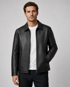 Kacob | Men's Faux Leather Collared Zip Jacket