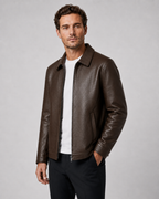 Kacob | Men's Faux Leather Collared Zip Jacket