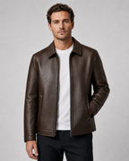 Kacob | Men's Faux Leather Collared Zip Jacket