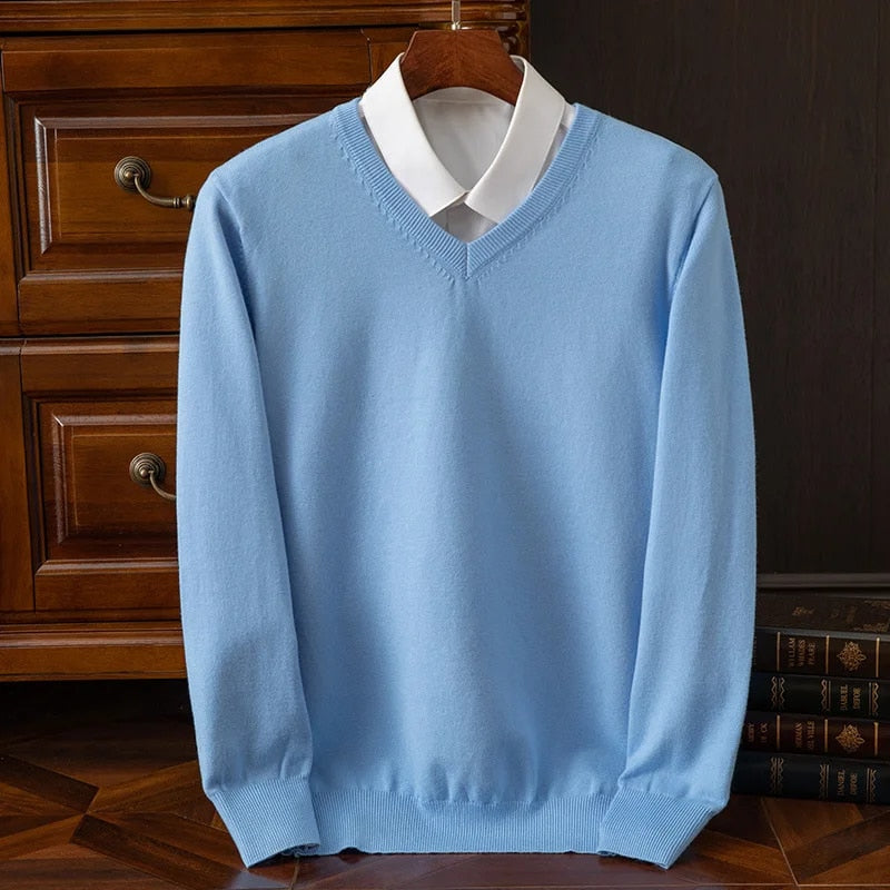 Kacob | Men's Fine Knit V-Neck Jumper