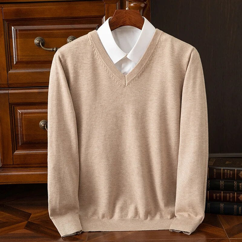Kacob | Men's Fine Knit V-Neck Jumper